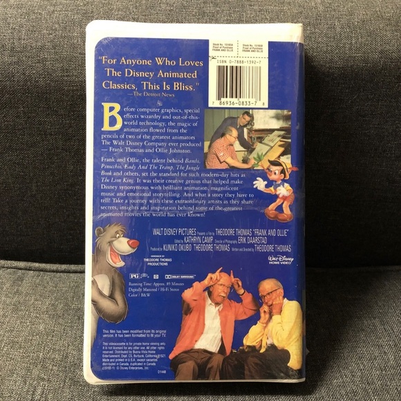 Walt Disney Films: Frank & Ollie, Friendship that Changed Animation, Sealed VHS - Picture 2 of 5